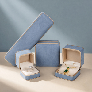 Zebopak Light Blue Velvet Jewelry Box Set with Gold Trim <b>Ring</b> Necklace Bracelet <b>Storage</b> Case Boutique Manufacturer - Product Image 1