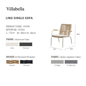 Meubles de jardin modernes, canapé d'extérieur résistant aux intempéries en rotin PE, mobilier de patio, canapé de salon pour hôtel et balcon - Product Image 4