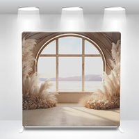 Housse de toile de fond arquée 8x8 pieds imprimée sur mesure, en tissu tensionnel 260G, avec support rond en métal pour sublimation par transfert thermique, pour décoration de mariage