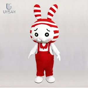 OEM custom striped rabbit doll clothing cartoon animal mascot costume for company