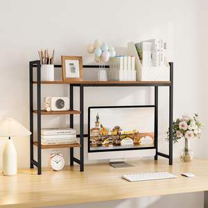 رف كتب معدني خشبي قابل للطي بأربعة مستويات بتصميم عتيق بلون بني للمكتب والمنزل وغرفة النوم - Product Image 3