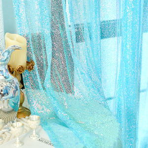 1 Rideau Transparent Bleu Glacé à Paillettes - Rideaux Scintillants de Luxe 100% Polyester Personnalisables à Passe-Tringle Moderne pour Fenêtres en Baie et Salons - Product Image 3