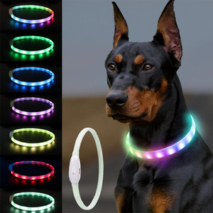 Rubans multicolores LED USB rechargeables à motif solide Rinproof Plastic Dog Night Walking Flashing Light Glow Collar - Product Image 1