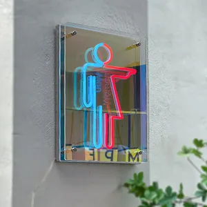لافتة بإضاءة نيون على شكل مرآة من Abyss، لافتة باب الحمام للتخزين، لافتة مرحاض بصندوق مضيء