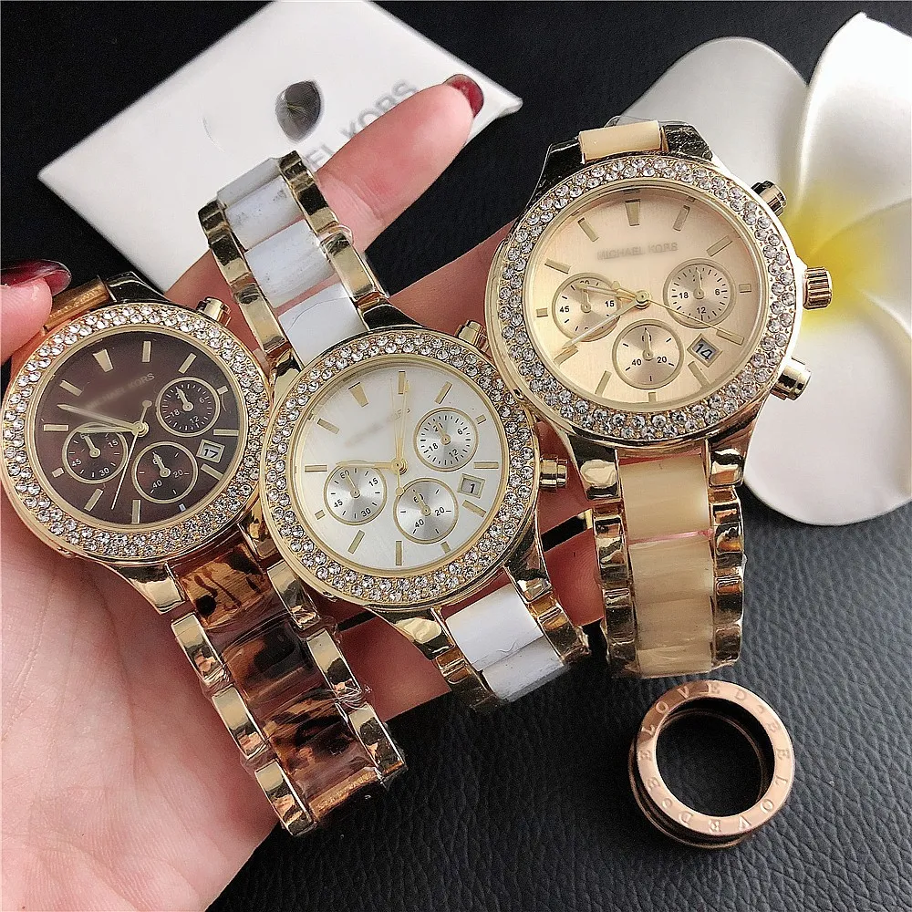 Damenmode Diamant-Armbanduhr-Set mit Quarzwerk und Goldstahlband Armbanduhr für Damen