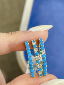 Xinfly Jewelry Turquoise Stackable <b>Ring</b> for Women Girls 18k Gold Natural Diamond Wedding Promise <b>Rings</b> Blue Stone <b>Stacking</b> - Product Image 2