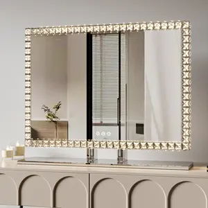 Wholesale Table Desktop Stainless Steel Beauty Store Lighted Crystal Rgb Light Makeup Led Diamond Vanity Mirror Mirror
