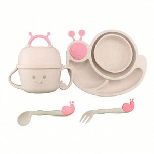 Services de table incassables en paille de blé, légers, motif escargot, adaptés aux enfants, contenants alimentaires biodégradables - Product Image 2
