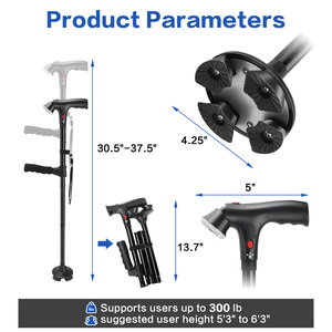 Canne de marche pliable réglable en alliage d'aluminium KIND avec lumière LED, alarme et grande patte de support à double poignée - Product Image 6