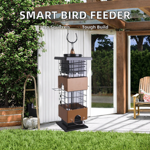Mangeoire automatique intelligente pour oiseaux d'intérieur, écologique, en métal, à alimentation lente, 2 bols anti-fuite, étanches IPX5, noir, fer, marron - Product Image 2