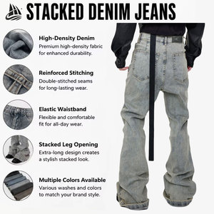 QIFAN <span class=keywords><strong>Jeans</strong></span> a Zampa d'Elefante in Denim Pesante per <span class=keywords><strong>Uomo</strong></span>, Pantaloni Casual Streetwear con Logo Personalizzato - Product Image 2