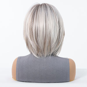 Future Fibre Free Hairstyle 13*6 Perruque Lace Gray Silver Ombre High Quality Smooth Fiber bob Short Straight Hair Soft Breathable - Product Image 3