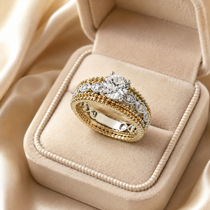 Two Tone <b>Cubic</b> <b>Zirconia</b> <b>Ring</b> for Women Engagement <b>Wedding</b> Jewelry - Product Image 4