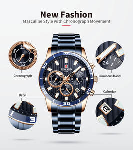 Montres à quartz pour hommes REWARD 81009M, montres de luxe pour affaires et occasions décontractées, bracelet en acier inoxydable, chronographe, montres étanches - Product Image 6