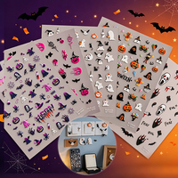 Autocollants 5D en relief pour ongles, motif toile d'araignée et crâne d'Halloween, imperméables, non toxiques, auto-adhésifs, pour fêtes effrayantes