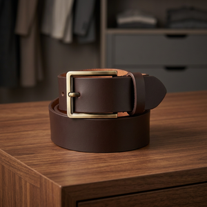 Ceinture formelle pour homme en cuir de vache véritable avec boucle carrée en acier, largeur 3,8 cm, longueur 138 cm, écologique et confortable - Product Image 1