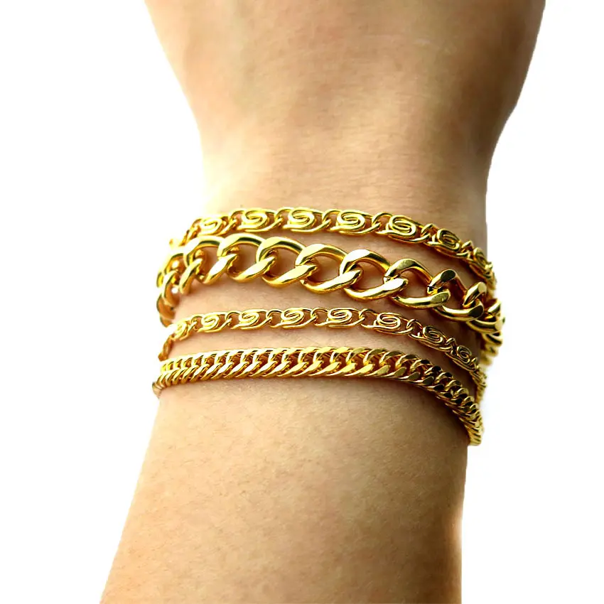 Personalizzata classico 18k oro placcato dainty strato della catena a maglia del braccialetto delle donne