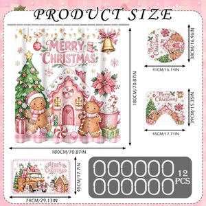 Pink Christmas Gingerbread House Polyester Shower <b>Curtain</b> <b>Bathroom</b> <b>Curtain</b> Digital Print Custom Print Waterproof Bulk Wholesale - Product Image 3