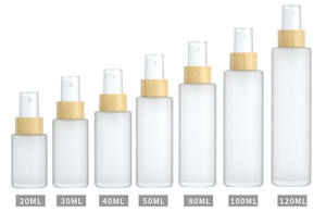 Vente en gros de 20ml 30ml 40ml 50ml 60ml 80ml 100ml 120ml Bouteilles vides rondes en verre dépoli avec atomiseur à pompe en bambou - Product Image 6