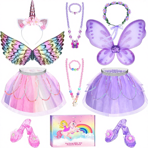 Set Vestito <span class=keywords><strong>Principessa</strong></span> <span class=keywords><strong>Unicorno</strong></span> con Perline e Stampa Floreale, con Tutù, Ali, Scarpe, Gioielli e Fascia per Capelli per Bambine e Bimbe Piccole - Set Regalo per il Gioco - Product Image 6