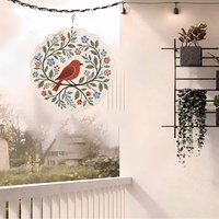 Carillon éolien rond en fer forgé, motif oiseau et branche fleurie, cloche à vent suspendue en métal, décoration extérieure pour la maison, cadeau