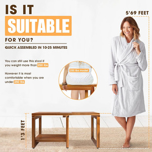 Wholesale Modern Acacia Wood Entryway <strong>Bench</strong> with Storage Organizer <strong>Shelf</strong> Shower Stool Living Room Hallway Bedroom - Product Image 5