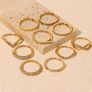 Anillos de dedo índice de acero inoxidable chapado en oro de 18 quilates de PVD de gama alta, anillo de circón Simple para mujer, joyería, fiesta de compromiso o regalo - Product Image 5