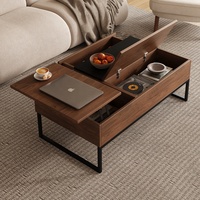 Petit appartement nordique moderne couleur noyer Table basse rectangulaire en bois Table basse de stockage d'ascenseur de salon