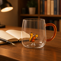Mug 3D animal à l'intérieur de la tasse figurine de dessin animé café thé eau lait boisson tasse verre transparent tasses de qualité alimentaire écologique