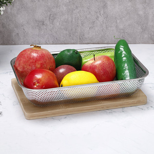 Stainless Steel Perforated Mesh Basket Square Fruit Vegetable Drain Basket Kitchen Washing Basin Durable Hand Wash Only - Product Image 1