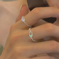 S925 argent Sterling réglable pierre de lune anneau chaîne rêveuse irisé femmes index doigt mariage fête bijoux pull-out