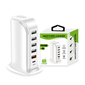 Cargador USB Tipo-C Inteligente de 6 Puertos y 40W, Alta Eficiencia, Estilo Velero, Carga Rápida, Multifunción, Material ABS <span class=keywords><strong>para</strong></span> Auriculares - Product Image 3