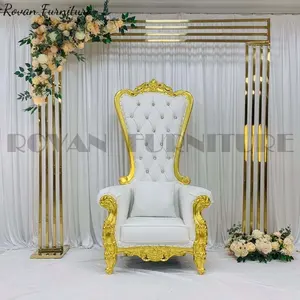 Kral ve kraliçe yüksek geri ucuz pembe kral gümüş taht sandalyeler yüksek geri kraliyet lüks düğün sandalyesi için damat ve gelin