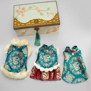 Umweltfreundliche Baumwoll-Druckmuster Hunde- & Katzenmäntel & -Jacken im Chinesischen Stil für Winter und Neujahr, Teddy, Bichon, Pomeranian, Handwäsche - Product Image 1