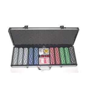 500 parça plastik Poker cips seti gümüş alüminyum kutu ile