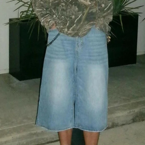 Pantaloncini in Denim da Uomo Personalizzabili, Stile Vintage, Vita Media, Gamba Dritta, Lavaggio Acido, per l'Estate - Product Image 1