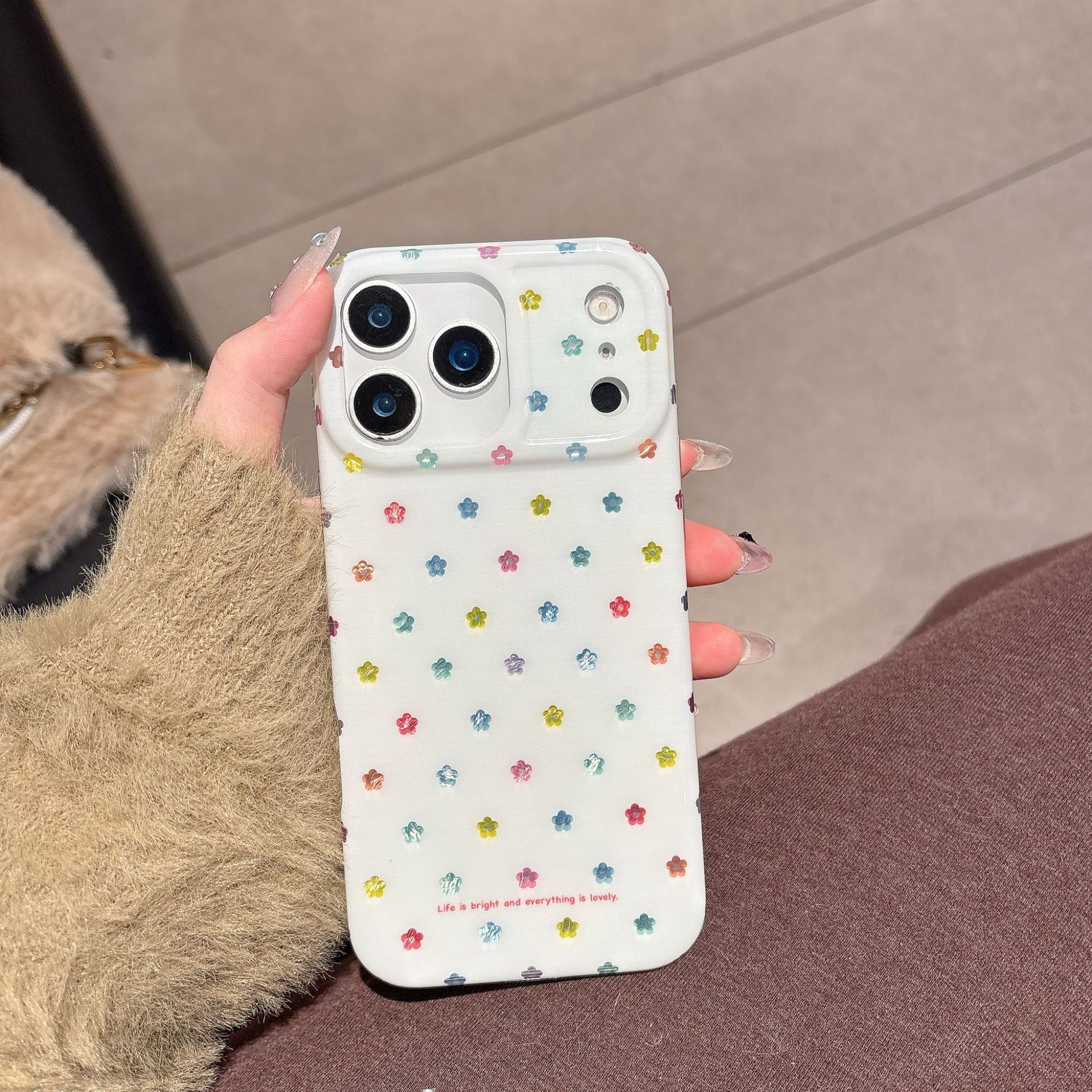 Simple white background with colorful flowers all over