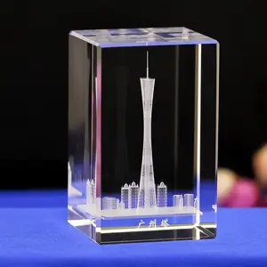 Wholesale High Quality Beautiful Crystals Crafts Design Guangzhou Canton Tower Laser Engraving 3d Photo Crystal Cube