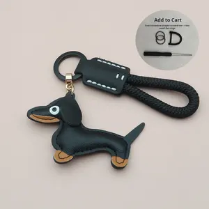 En Stock alta calidad Anti-Lost <span class=keywords><strong>Mini</strong></span> Dachshund perro PU cuero cordón lindo felpa colgante llave cuerda coche llavero - Product Image 6