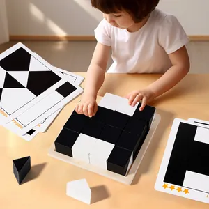 Montessori Educational Brain Teasers 3D Hiding Blocks Game Black White DIY Wooden Toy Jigsaw Puzzles