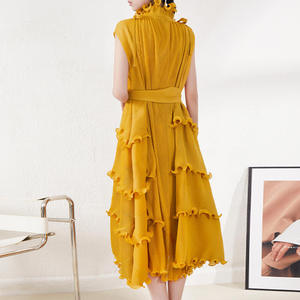 <span class=keywords><strong>Robe</strong></span> de soirée plissée à volants, couleur unie, ample et élégante, style Abaya de Dubaï, grande taille pour femmes rondes – Nouvelle collection très prisée - Product Image 3