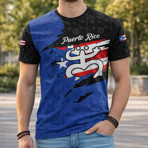 Camiseta de Puerto Rico con el Símbolo de la Rana <span class=keywords><strong>Coqui</strong></span> y Diseño de Bandera Desgastada, Camisetas Deportivas Casuales de Cuello Redondo de Puerto Rico al por Mayor - Product Image 1