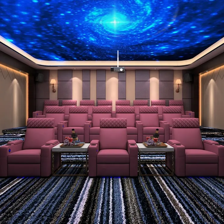 Asientos de Teatro de cuero de grano superior, 2 asientos, reclinables, power, para sala de películas en casa, con soporte de taza LED para cine comercial