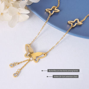 Moda <span class=keywords><strong>pie</strong></span> joyería pulsera De Chevill mariposa colgante gota mujeres Acero inoxidable tobilleras - Product Image 4