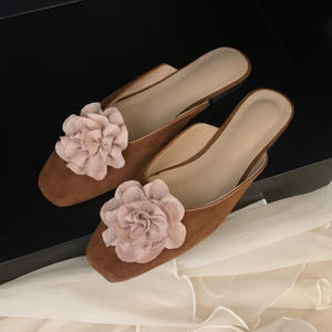 Demi-chaussons d'été à fleurs pour femmes, sabots mignons, chaussures plates en <span class=keywords><strong>daim</strong></span> à bout carré fermé pour femmes <span class=keywords><strong>Mules</strong></span> - Product Image 6