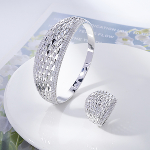 018486 mode femmes manchette Bracelet anneau ensembles cubique Zircon bracelet anneau ensemble pour femmes ouvert manchette bijoux femmes accessoires - Product Image 6