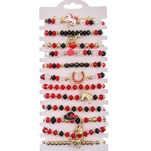 Horse Racing Day <b>Bracelet</b> Set 12pcs <b>Red</b> Black Beads Alloy Animal Design Gift Jewelry - Product Image 5