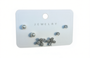 Set di Orecchini a Perno in Argento, 3 Paia con Fiori, Cristalli, Strass e Perle d'Acqua Dolce, Argento 925 per Uso Quotidiano Femminile - Product Image 1