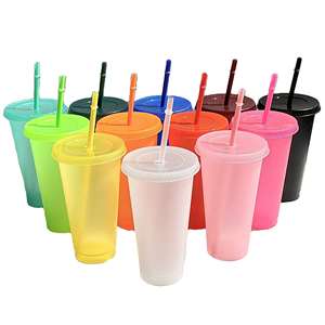Taza de café helado reciclada reutilizable de plástico con purpurina de 16oz PP con logotipo personalizado con pajita y tapa - Product Image 1