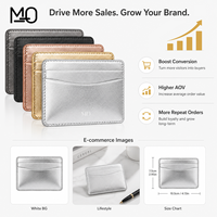 Étui à cartes en cuir argenté brillant avec logo personnalisé, texture réfléchissante, pochette pour cartes, portefeuille de cartes de crédit brillant, tendance pour la vente en gros